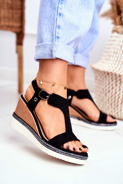 Dámske sandále na kliny čierna rosa