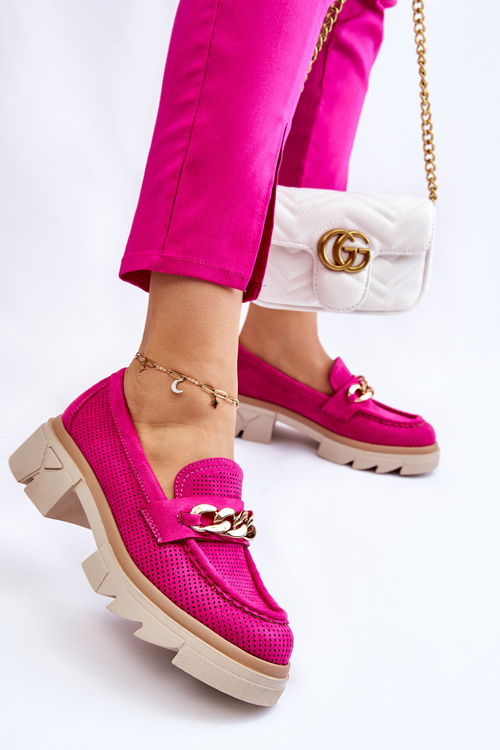Dámské mokasíny Brogues s řetízkem Fuchsia Luella