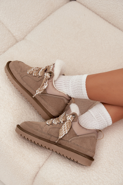 Semišové zimné topánky pre ženy s kožušinou a hrubými šnúrkami Vinceza 97963 Béžové