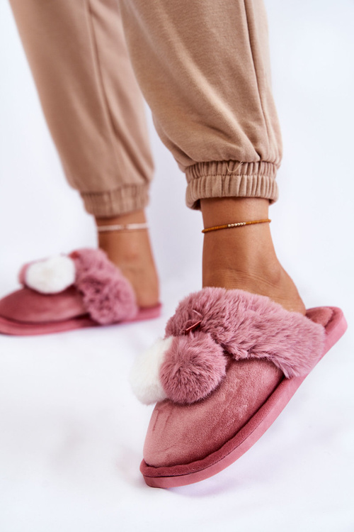 Dámské pantofle s bambulí a kožešinou Růžove Sahira
