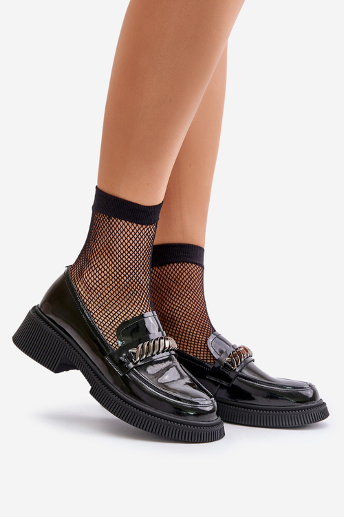 Dámské Lakované Mokasíny Loafersy S Ozdobou LZ42-030 Černé D&A