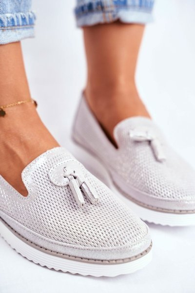 Strieborné kožené mokasíry Amore Mio