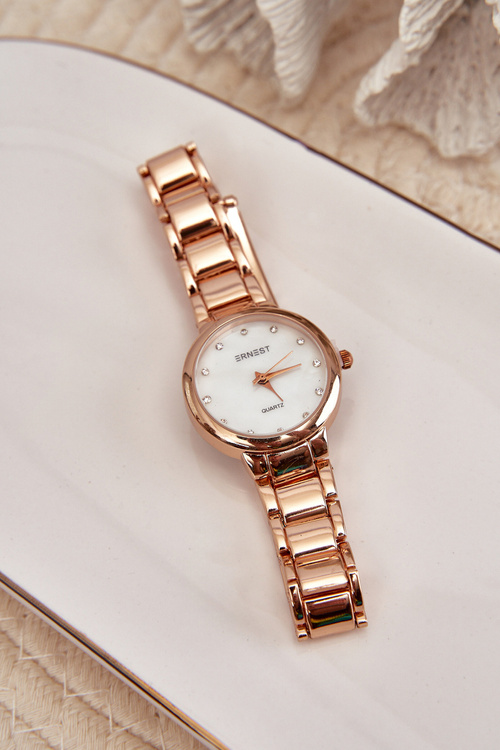 Dámske náramkové hodinky so zirkónmi ružové zlato ERNEST E87006