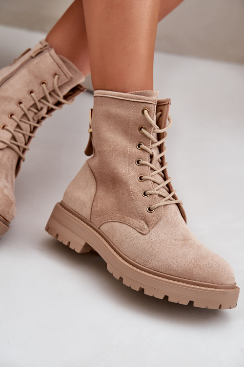 Dámske zateplené pracovné čižmy na zips z eko semišu béžové Mardia