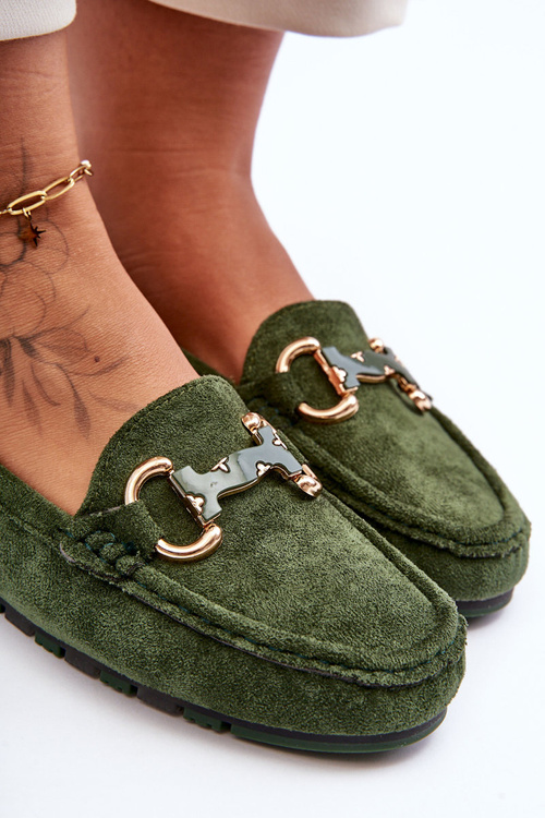 Damské semišové mokasíny s ozdobou zelenou Dionira