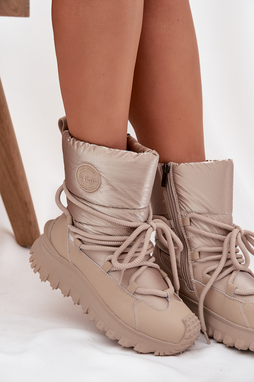 Kožené snehule na platforme Lee Cooper LCJ-25-12-3663 béžovo-zlaté