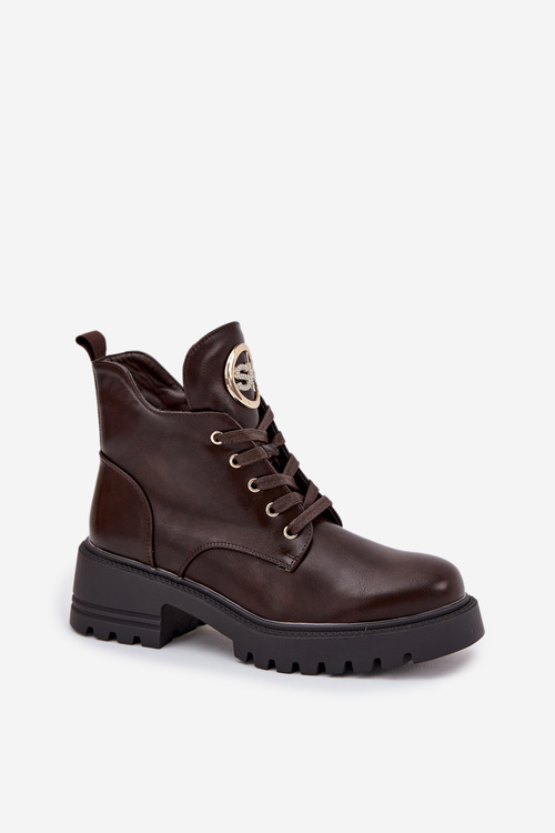 Zateplené dámské botky se zlatým detailem čokoládové Kavirae