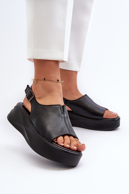 Dámske Kožené Sandále Na Platforme D&A SJ2301-2 Čierne