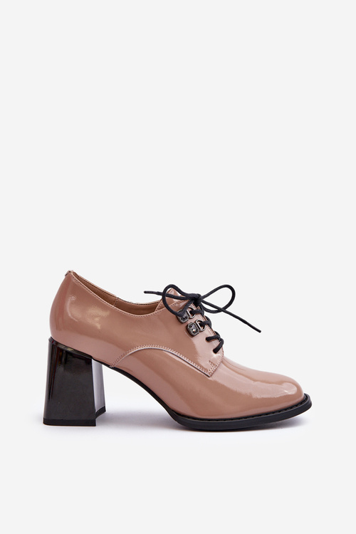 Dámské lakované polobotky na podpatku béžové Nelione