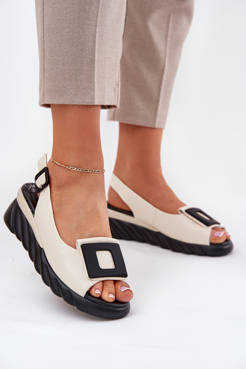 Kožené Dámské Sandály Na Klínu s Dekorací Artiker 56C1570 Béžové