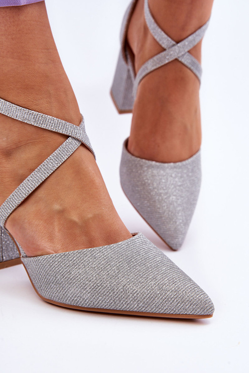 Módní třpytivé lodičky na podpatku stříbrne Galaxy