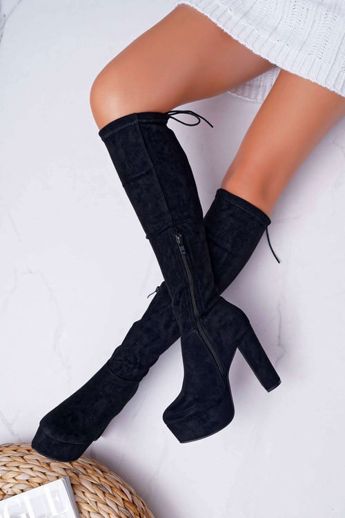 Dámské semišové kozačky na vysokém podpatku Černá Kontiga