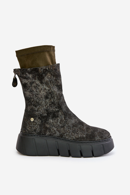 Dámské Kožené Boty Na Masivní Platformě Maciejka 06766-09 Khaki