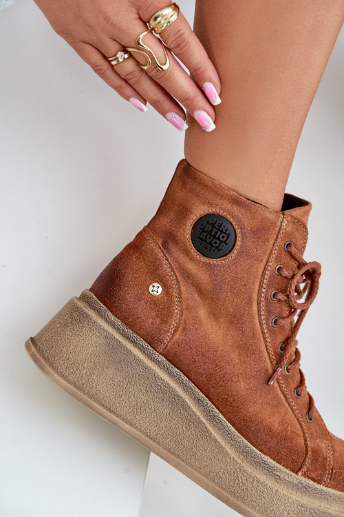 Semišové Topánky Na Masívnej Platforme Maciejka 06309-29 Hnedé