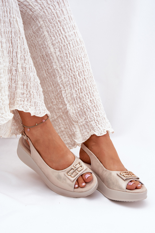 Kožené Dámské Sandály Na Klínu S Ozdobným Detalem S.Barski LR51-593 Zlaté