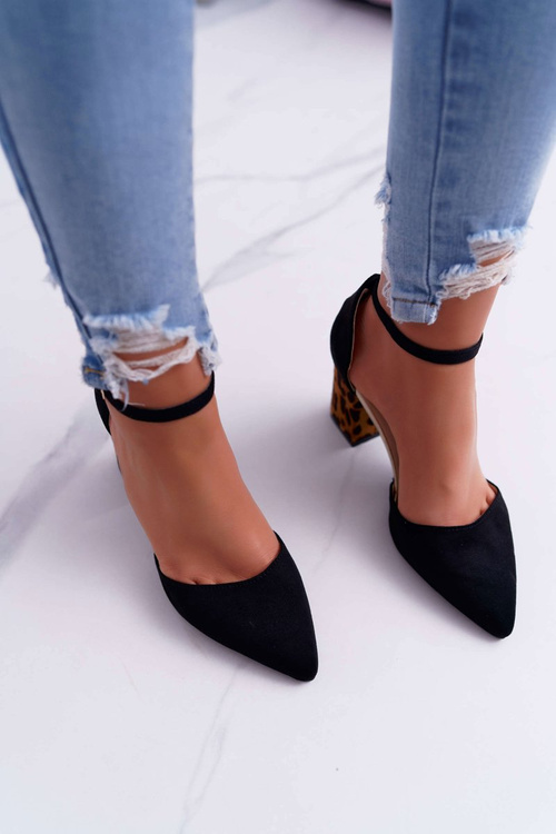 Dámske čerpadlá na čiernej leopardovej tlači Ferri