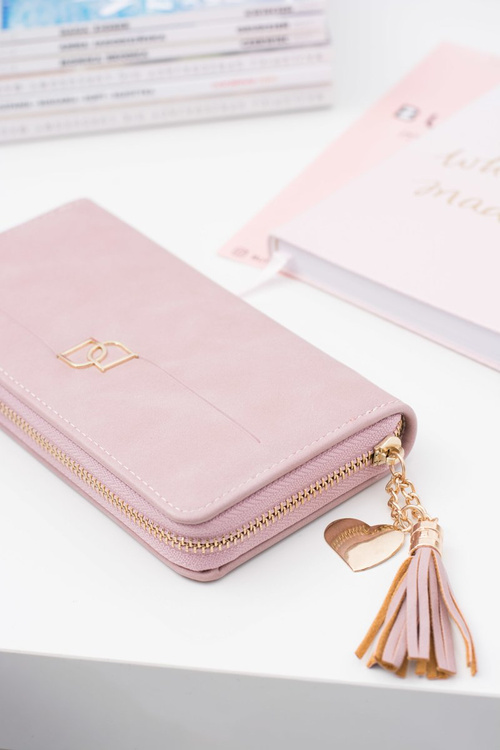 Women's Big Wallet with a Fringe Keychain Pink