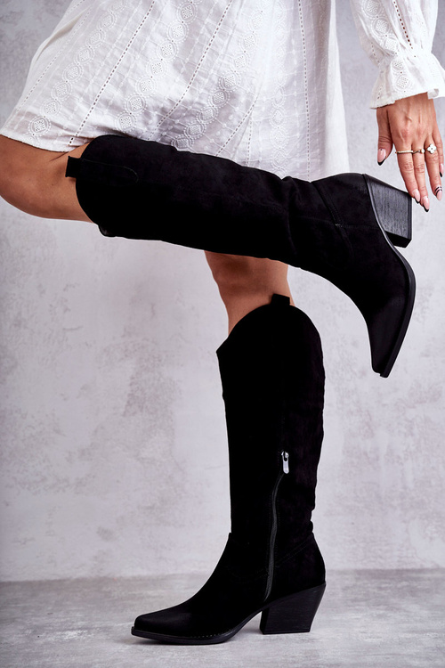 Semišové topánky čierne kovbojské topánky