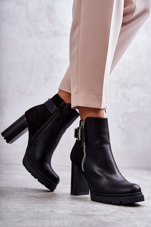 Kožené Kozačky Na Vysokých Podpatcích S Ozdobným Zipem černé Rosita