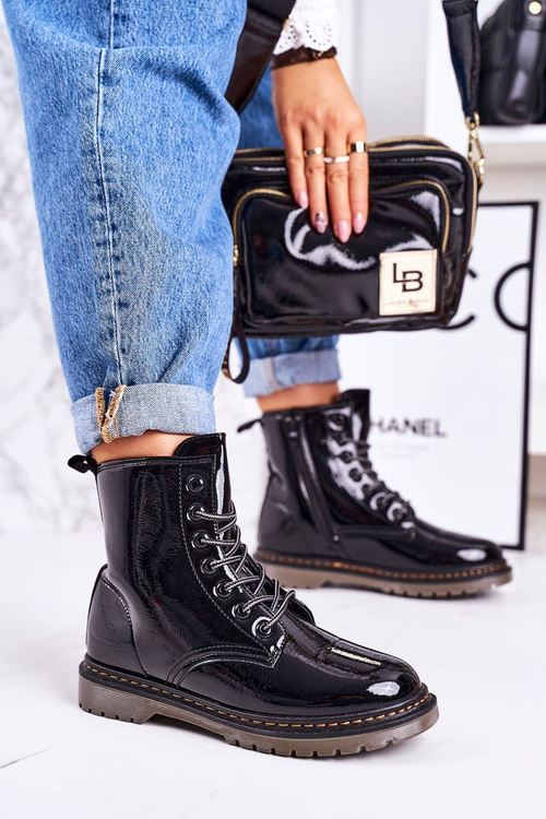 Dámské Teplé Boty Lakované černé Thunder