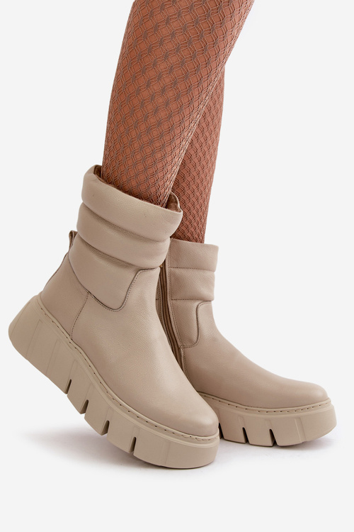 Zazoo 60512 Dámské kožené boty na zip zateplené filtrem světle béžové