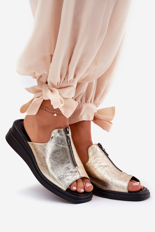 Dámské Pantofle Na Klínu Se Zipem Zlaté Irriva