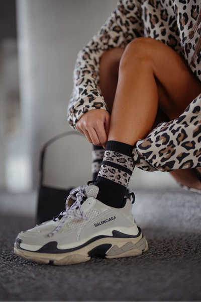 Dámske Ponožky Dve Škvrnité Pásy Čierne