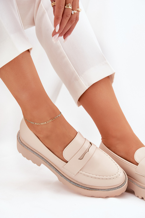 Dámske Mokasíny Eko Koža S Kryštálmi Béžové Wilamla