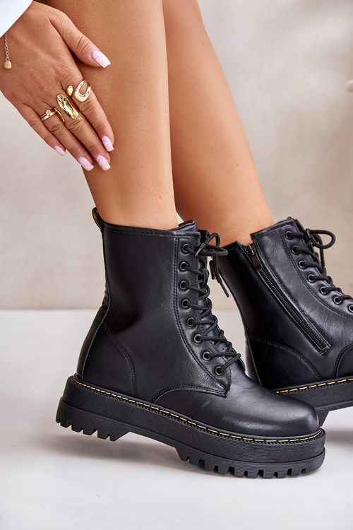 Zateplené botky workerky z eko kůže na zip černé Naleli