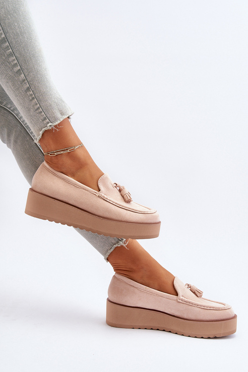 Dámské mokasíny na platformě s řetízky v jasně béžové Mialani