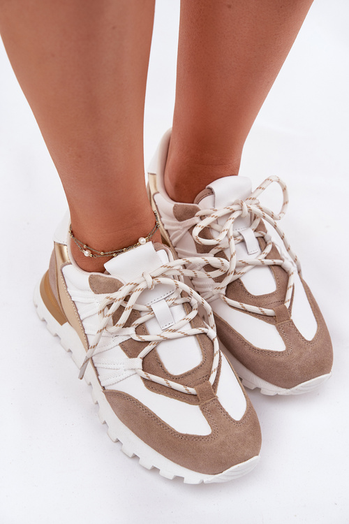 Kožené Polobotky Sneakers Dámske Artiker 56C1738 Béžovo-Zlaté