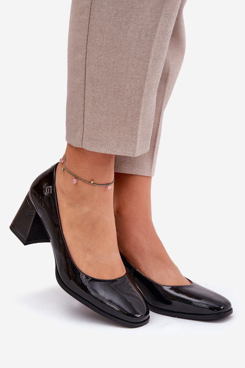 Kožené Lakované Čerpadla Na Podpatku Vinceza 91130 Černé