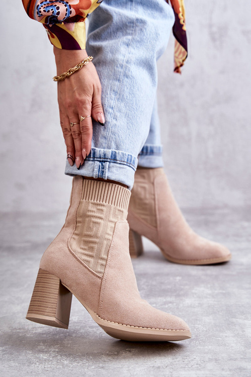 Dámske semišové topánky s ponožkami béžové montety