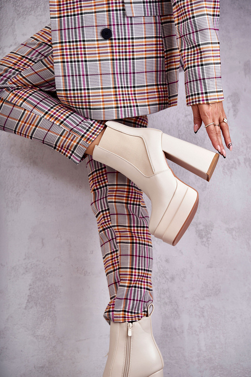 Dámské Kožené Kozačky Na Masivním Podpatku Béžový Jones