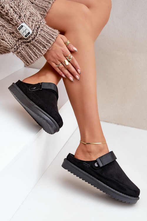 Zateplené dámské pantofle na platformě černé Neliel