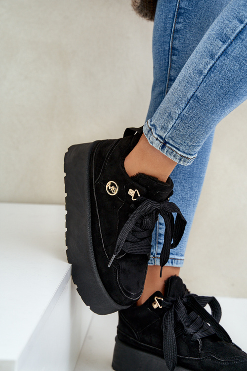 Zateplené kožíškem dámské sneakersy na platformě černé Velarisea