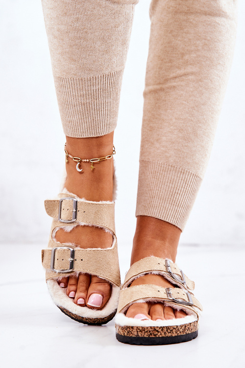 Semišové teplé pantofle béžové Adeline