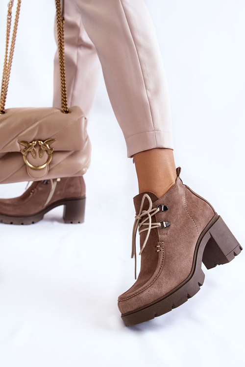 Ženské semišové topánky zviazané svetlo hnedé lemar Marianne