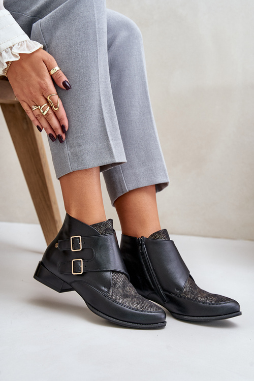 Kožené Boty Na Nízkém Podpatku S Přezkami Maciejka 06696-01 Černé