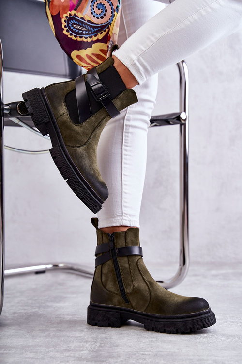 Dámské zateplené boty Jodhpur boty s páskem zelené Jose