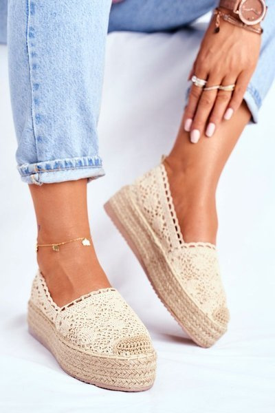 Dámské Espadrilky Krajkové Béžové Folk