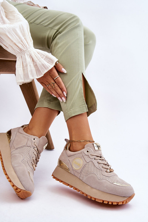 Dámské semišové sportovní boty na platformě GOE LL2N4001 Béžová