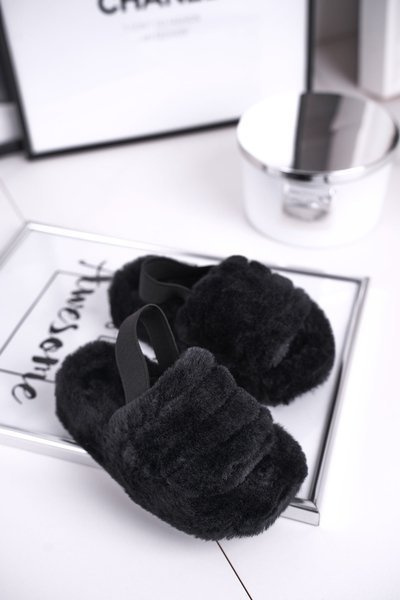 Dětské nazouváky s kožešinou černé Fluffy