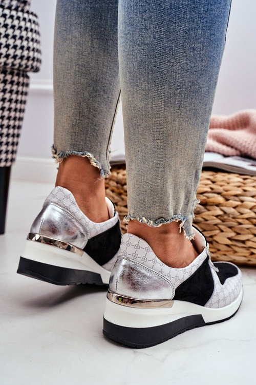 Kožené Klínové Tenisky Sneakers Černé-Bílé Nicole 2468