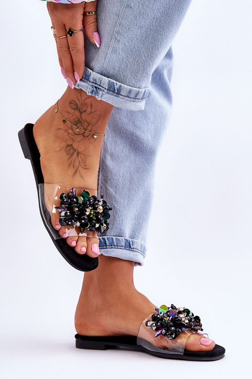 Dámské pantofle s ozdobnými kamínky S.Barski KV-576-3 Černá