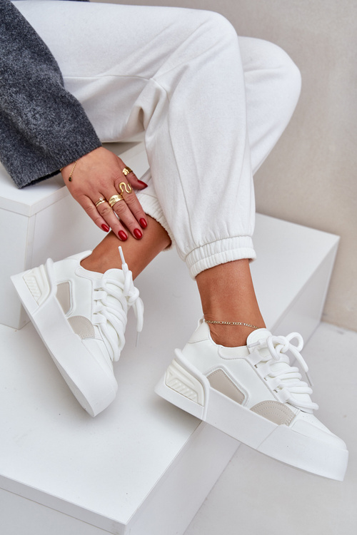 Dámské tenisky s tlustými šňůrkami na platformě bílé Laloma