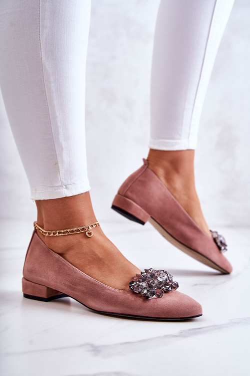 Semišové balerínky s zdobením růžove Loretty