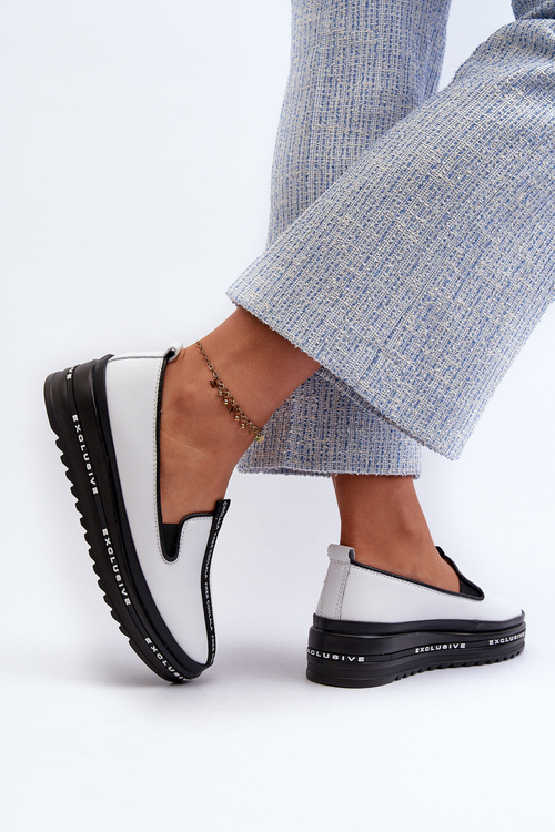 Dámské kožené polobotky na platformě S.Barski LR260 Bílé