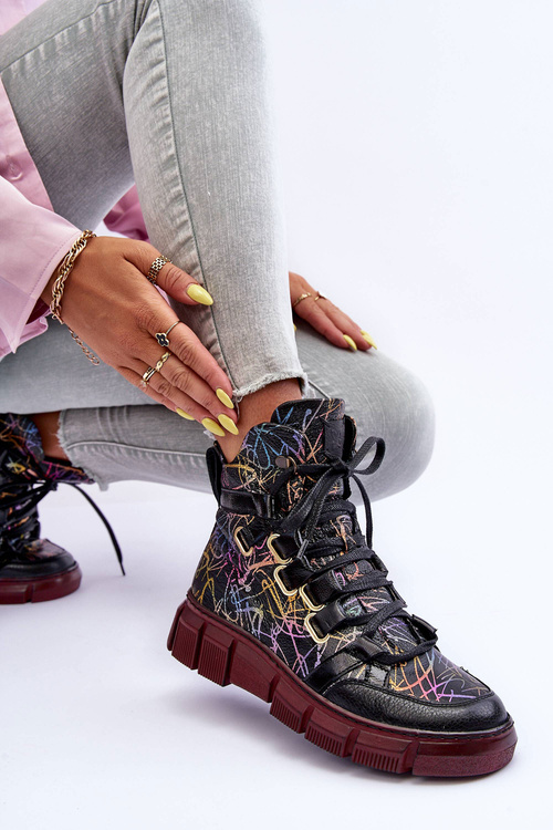 Kožené Ploché Šněrovací Botky Maciejka 06158-01 Černé