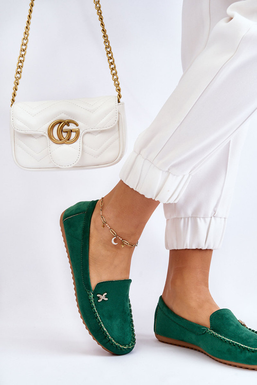 Dámské semišové mokasíny s zdobením Zelená Leah